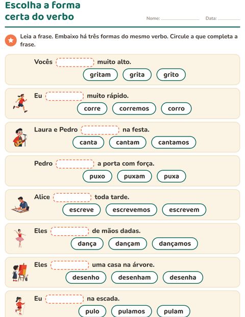 Pré-visualização da ficha de Conjugação de verbos para 2º ano do ensino fundamental
