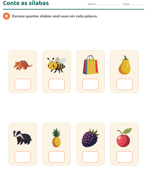 Pré-visualização da ficha de Consciência fonológica para Educação infantil (pré-escola, 5-7 anos)