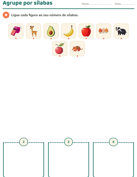 Pré-visualização da ficha de Consciência fonológica para Educação infantil (pré-escola, 5-7 anos)