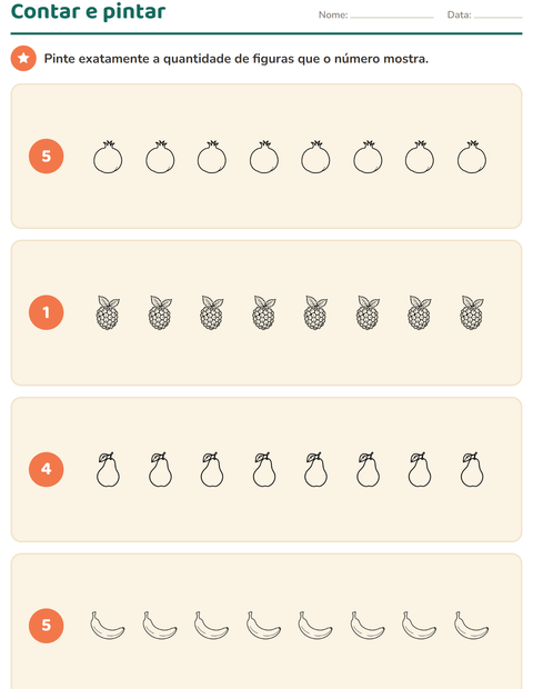 Pré-visualização da ficha de Contar figuras com Frutas para Educação infantil (pré-escola, 5-7 anos)