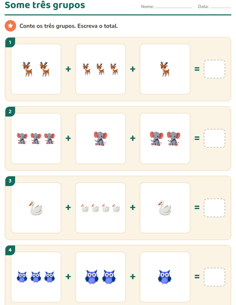 Pré-visualização da ficha de Contas ilustradas com Animais para 1º ano do ensino fundamental