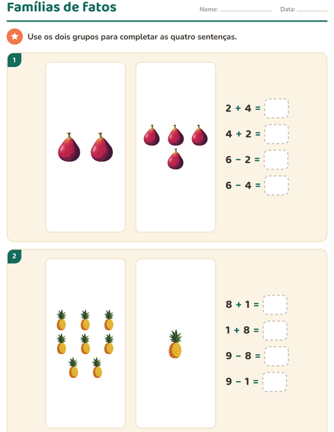 Pré-visualização da ficha de Contas ilustradas com Frutas para 1º ano do ensino fundamental