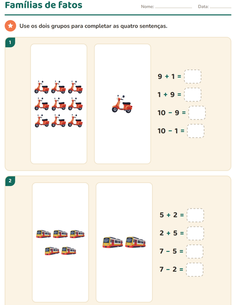 Pré-visualização da ficha de Contas ilustradas com Veículos para 1º ano do ensino fundamental