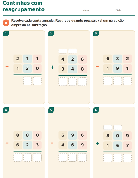 Pré-visualização da ficha de Continhas armadas para 3º ano do ensino fundamental