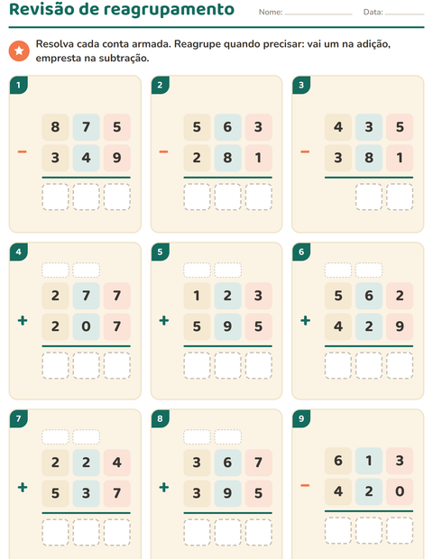 Pré-visualização da ficha de Continhas armadas para 3º ano do ensino fundamental