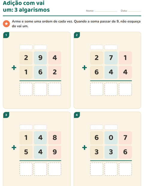 Pré-visualização da ficha de Continhas armadas para 3º ano do ensino fundamental