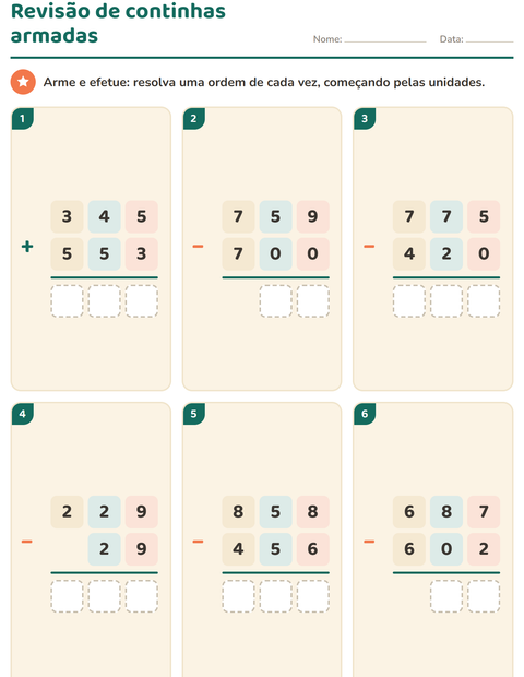 Revisão de continhas armadas: 2 e 3 algarismos