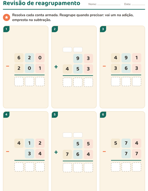 Pré-visualização da ficha de Continhas armadas para 3º ano do ensino fundamental