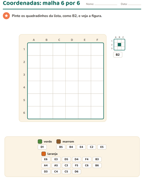 Pré-visualização da ficha de Coordenadas na malha para 2º ano do ensino fundamental