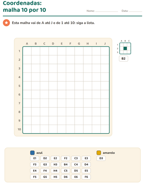 Pré-visualização da ficha de Coordenadas na malha para 2º ano do ensino fundamental