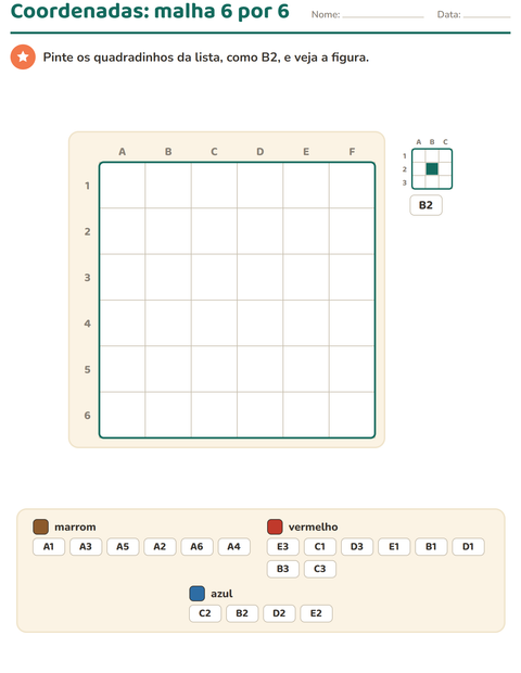 Pré-visualização da ficha de Coordenadas na malha para 2º ano do ensino fundamental