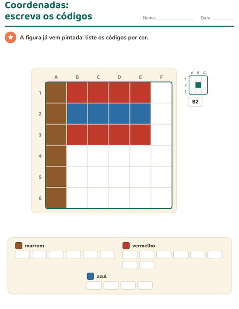 Pré-visualização da ficha de Coordenadas na malha para 2º ano do ensino fundamental