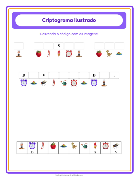 Pré-visualização da ficha de Criptograma para Educação infantil (pré-escola, 5-7 anos)