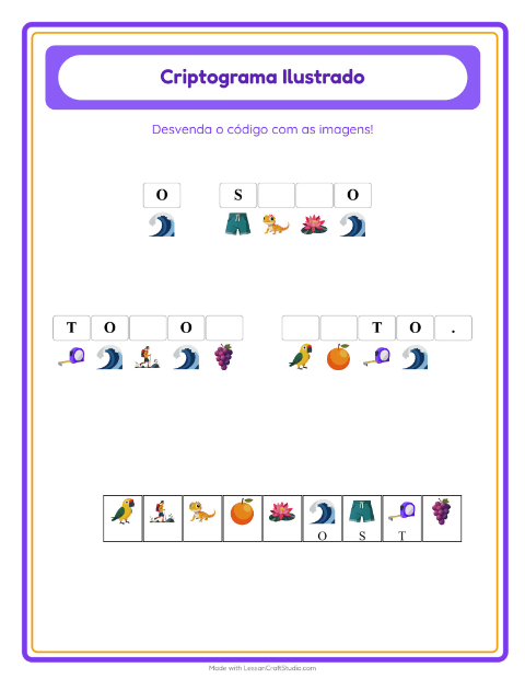 Pré-visualização da ficha de Criptograma para Educação infantil (pré-escola, 5-7 anos)
