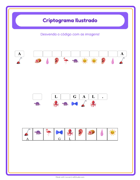 Pré-visualização da ficha de Criptograma para Educação infantil (pré-escola, 5-7 anos)