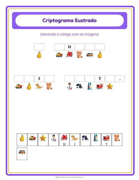Pré-visualização da ficha de Criptograma para Educação infantil (pré-escola, 5-7 anos)