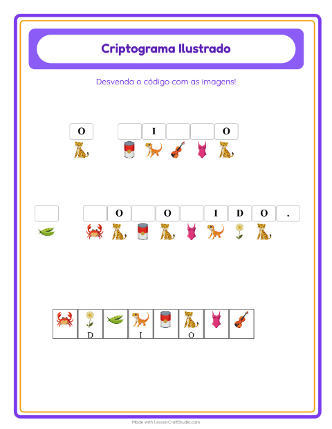 Pré-visualização da ficha de Criptograma para Educação infantil (pré-escola, 5-7 anos)