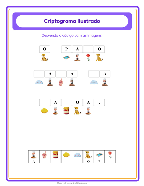 Pré-visualização da ficha de Criptograma para Educação infantil (pré-escola, 5-7 anos)