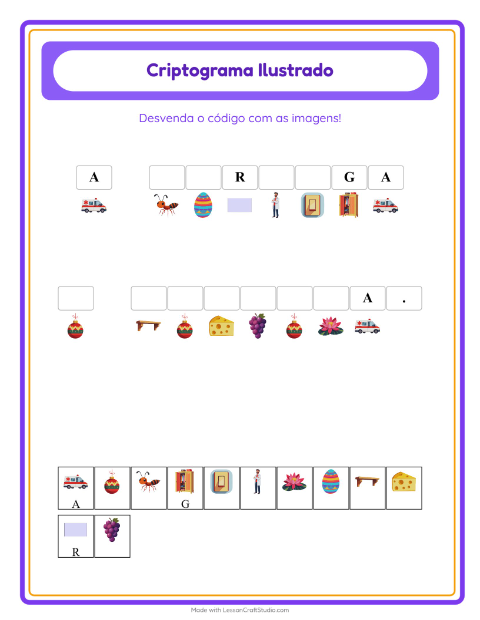 Pré-visualização da ficha de Criptograma para Educação infantil (pré-escola, 5-7 anos)