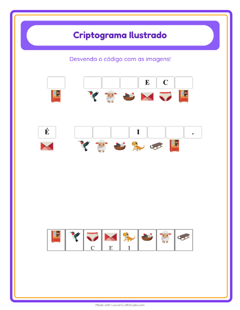 Pré-visualização da ficha de Criptograma para Educação infantil (pré-escola, 5-7 anos)