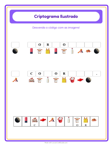 Pré-visualização da ficha de Criptograma para Educação infantil (pré-escola, 5-7 anos)