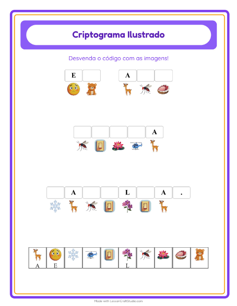 Pré-visualização da ficha de Criptograma para Educação infantil (pré-escola, 5-7 anos)