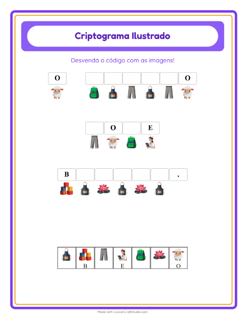 Pré-visualização da ficha de Criptograma para Educação infantil (pré-escola, 5-7 anos)