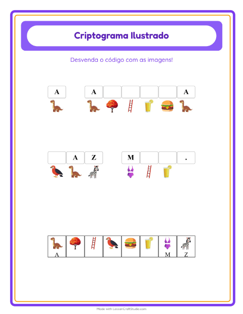 Pré-visualização da ficha de Criptograma para Educação infantil (pré-escola, 5-7 anos)