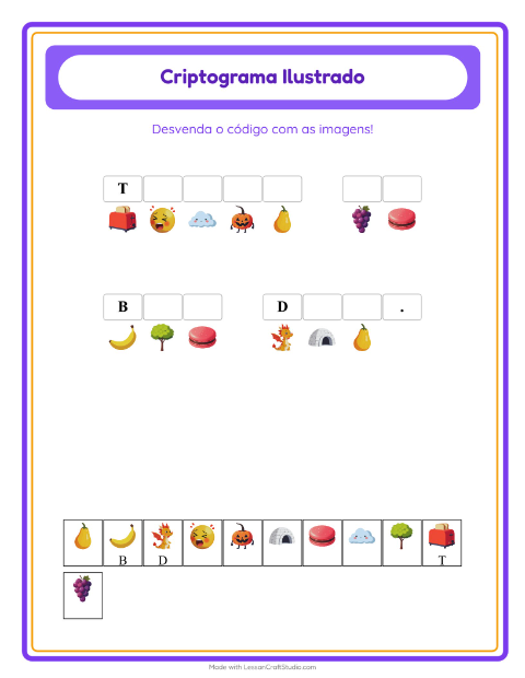 Pré-visualização da ficha de Criptograma para Educação infantil (pré-escola, 5-7 anos)