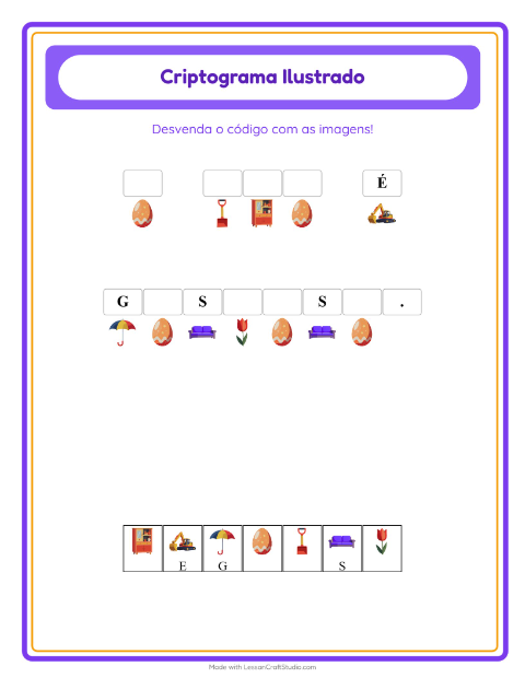 Pré-visualização da ficha de Criptograma para Educação infantil (pré-escola, 5-7 anos)