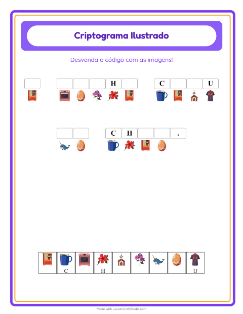Pré-visualização da ficha de Criptograma para Educação infantil (pré-escola, 5-7 anos)