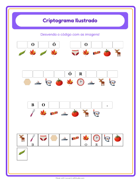 Pré-visualização da ficha de Criptograma para Educação infantil (pré-escola, 5-7 anos)