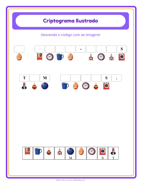 Pré-visualização da ficha de Criptograma para Educação infantil (pré-escola, 5-7 anos)