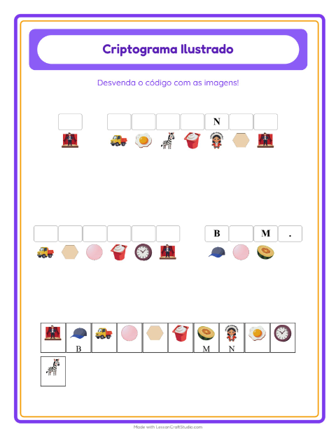 Pré-visualização da ficha de Criptograma para Educação infantil (pré-escola, 5-7 anos)
