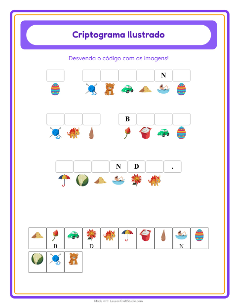 Pré-visualização da ficha de Criptograma para Educação infantil (pré-escola, 5-7 anos)