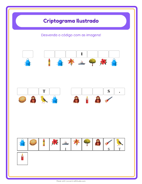Pré-visualização da ficha de Criptograma para Educação infantil (pré-escola, 5-7 anos)