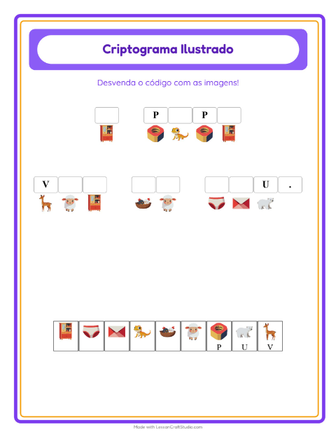 Pré-visualização da ficha de Criptograma para Educação infantil (pré-escola, 5-7 anos)