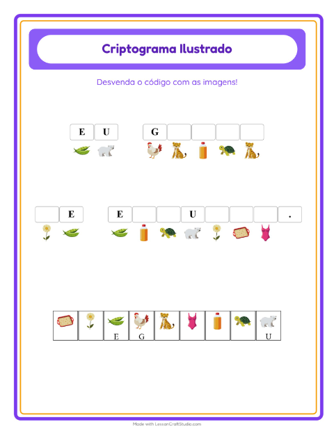 Pré-visualização da ficha de Criptograma para Educação infantil (pré-escola, 5-7 anos)