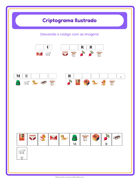 Pré-visualização da ficha de Criptograma para Educação infantil (pré-escola, 5-7 anos)