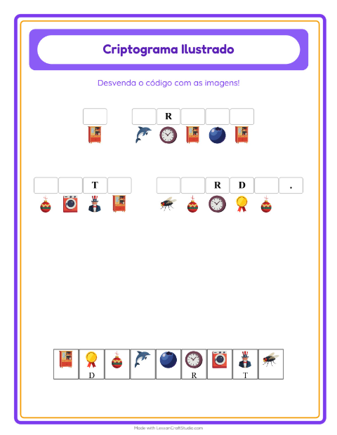 Pré-visualização da ficha de Criptograma para Educação infantil (pré-escola, 5-7 anos)