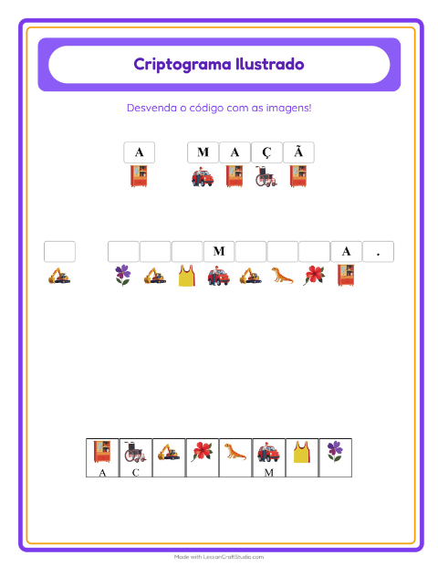 Pré-visualização da ficha de Criptograma para Educação infantil (pré-escola, 5-7 anos)