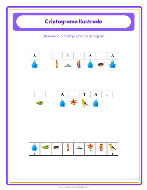Pré-visualização da ficha de Criptograma para Educação infantil (pré-escola, 5-7 anos)
