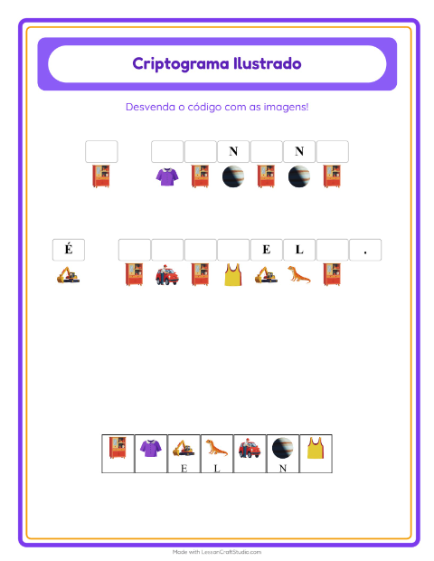 Pré-visualização da ficha de Criptograma para Educação infantil (pré-escola, 5-7 anos)