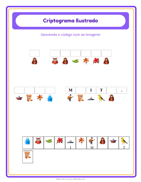 Pré-visualização da ficha de Criptograma para Educação infantil (pré-escola, 5-7 anos)