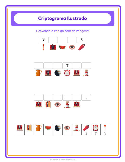 Pré-visualização da ficha de Criptograma para Educação infantil (pré-escola, 5-7 anos)