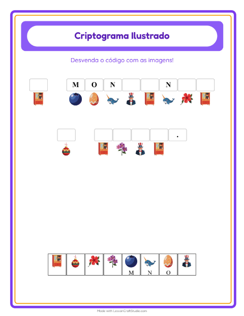 Pré-visualização da ficha de Criptograma para Educação infantil (pré-escola, 5-7 anos)