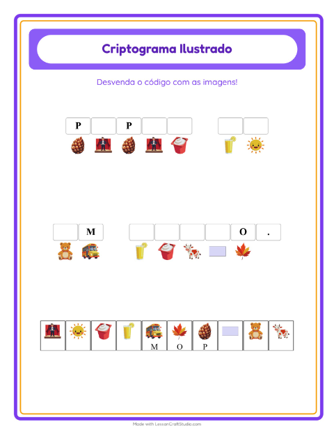 Pré-visualização da ficha de Criptograma para Educação infantil (pré-escola, 5-7 anos)