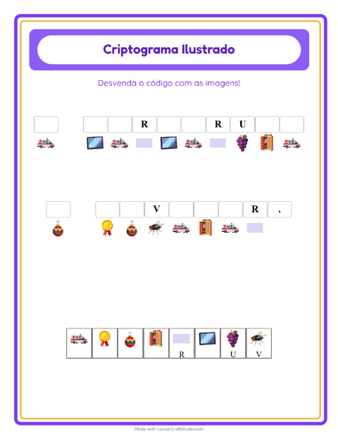 Pré-visualização da ficha de Criptograma para Educação infantil (pré-escola, 5-7 anos)
