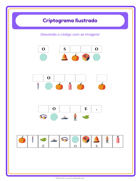 Pré-visualização da ficha de Criptograma para Educação infantil (pré-escola, 5-7 anos)