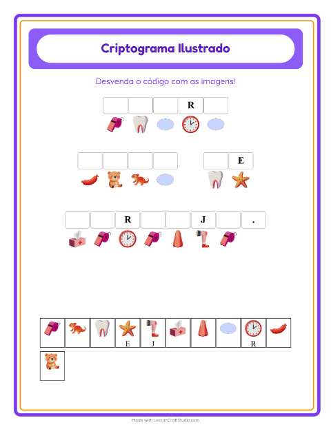 Pré-visualização da ficha de Criptograma para Educação infantil (pré-escola, 5-7 anos)
